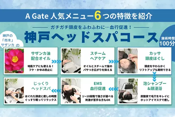 ＜大人気コースが当たる＞“月に180人が予約した”人気の「神戸ヘッドスパコース」(税込20,000円)が抽選で3名様に当たるキャンペーン！神戸の「A Gate ヘッドスパ専門店」が2025年5月1日(木)よりキャンペーン開催！