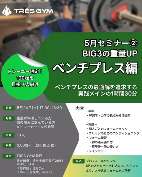 BIG3・フリーウエイト専門のトレーニングジム【TRES GYM登戸】が25年6月新規オープン！クラウドファンディングで支援者募集中！