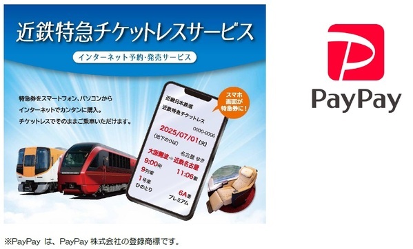 近鉄特急チケットレスサービスの決済方法に「PayPay」を追加！