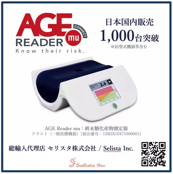 糖化測定器『AGE Reader』、日本国内での販売台数1,000台を突破　生活習慣病予防の新たなスタンダードへ