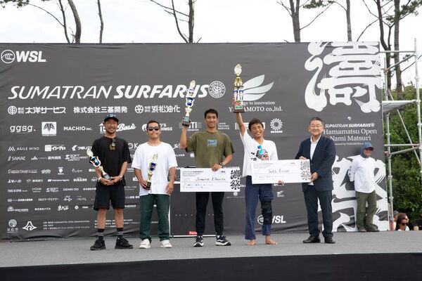 静岡県浜松市で行われたWSL公認大会「SumatranSurfariis Hamamatsu Open Nami Matsuri powered by YAMAMOTO co.,ltd. LQS 1000 / QS2000」最終日　男子はQSの渡辺壱孔とLQSの井上鷹が初優勝　女子はQSが中塩佳那、LQSは田岡なつみが制覇
