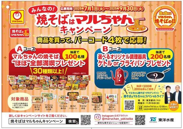 商品を買ってバーコード4枚で応募！「みんなの！“焼そばはマルちゃん”キャンペーン」のご案内