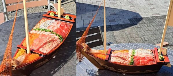＼デカ盛り！全長65cm、総重量2.1kgの船盛海鮮丼が登場！／駿河湾沼津サービスエリア上り線内「おさかな丼屋とと丸食堂」で夏休みにデカ盛りメニューとしてGWに続き「駿河湾沼津出港丼」を販売