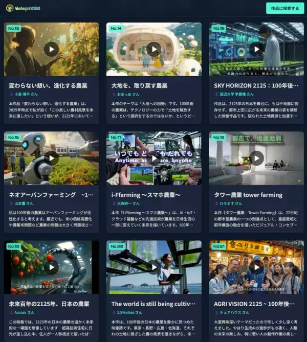 動画生成AIで描く「100年後の農業」の未来像33作品が集結　『AGRI VISION 2125』にてコミュニティ投票を開始！