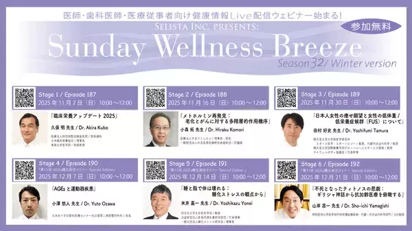 Selista Inc. Presents.『Sunday Wellness Breeze』Season 32 Winter version 全6 Stage　2025年11月2日(日)～12月21日(日)の日曜日の朝に開催