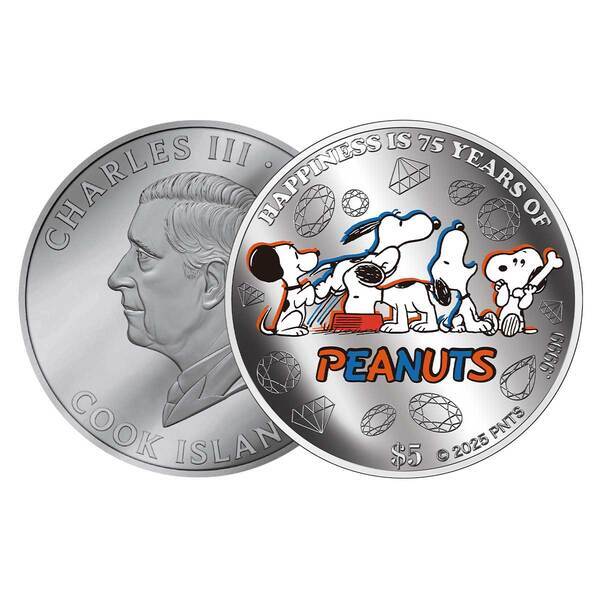 ピーナッツコミックのダイヤモンド・ジュビリーをお祝いする金貨と銀貨、新発売！