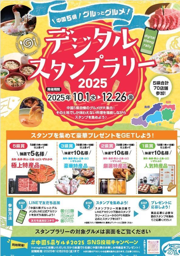 中国5県自慢のグルメが大集合！豪華特産品が当たる「中国5県グルっとグルメ！スタンプラリー」10月1日スタート！