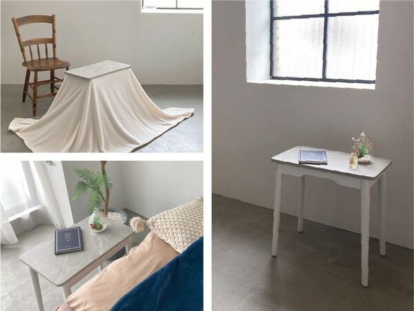 ワンルームの救世主！おひとり様サイズで収納に困らない　ちいさなこたつ「ラテ」に新色ホワイトマーブルが登場！10月中旬に発売