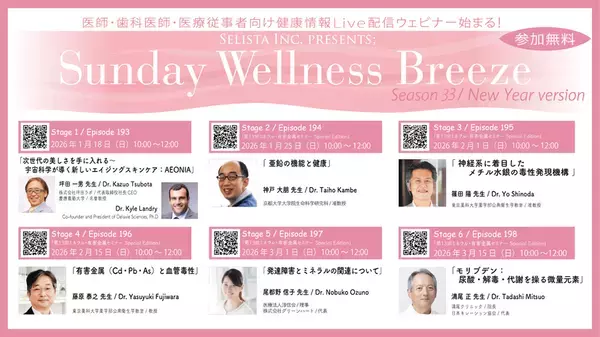 Selista Inc. Presents.『Sunday Wellness Breeze』Season 33 New Year version 全6 Stage　2026年1月18日(日)～3月15日(日)の日曜日の朝に開催