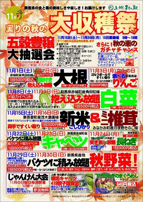＼群馬の秋がクライマックス！／ドカ盛り野菜で秋を丸かじり！『実りの秋の大収穫祭』を11月1日～11月30日まで開催！