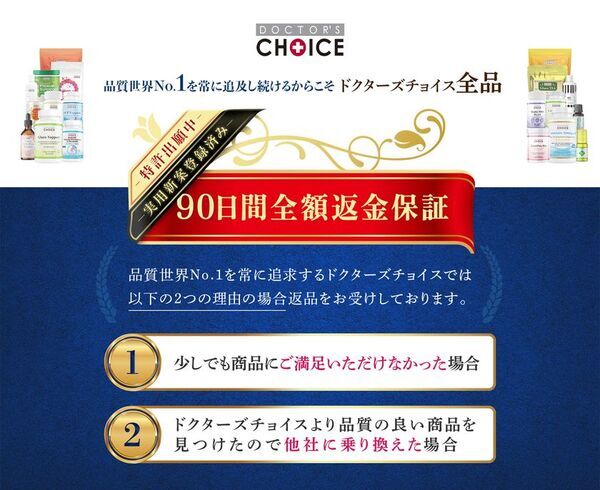 “満足していても返金OK”ドクターズチョイスの「90日間全額返金保証」がサプリメント業界の常識を覆す制度として実用新案権を取得！