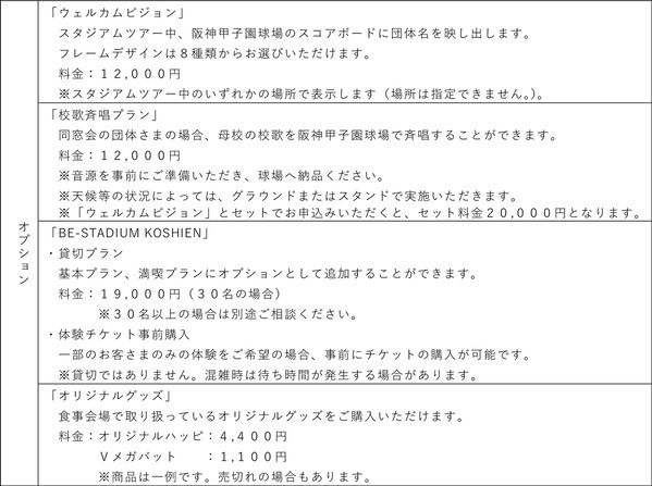 「阪神甲子園球場 球“宴”プラン」～阪神甲子園球場で、新年会や同窓会、少年野球卒団式などの楽しい思い出を～