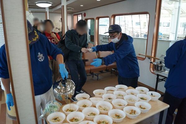 観光地での防災を強化！遊覧船での非常食(素麺)提供訓練を無事実施～南海トラフ巨大地震への対応～