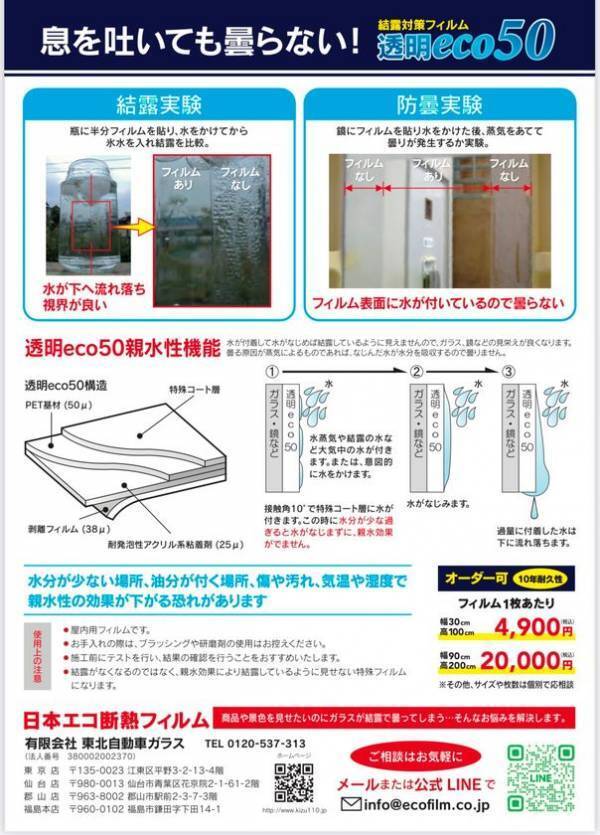 ショーケースの結露を防止して商品が見えやすくなる透明フィルム