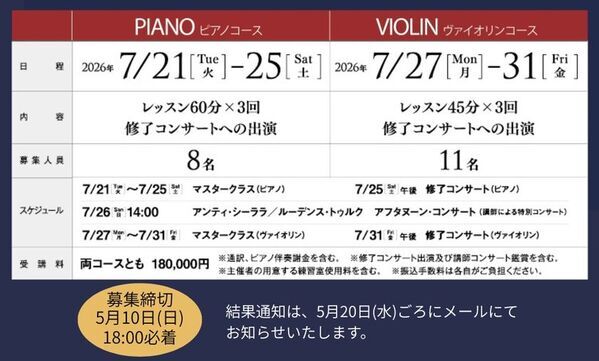 ACROS FUKUOKA国際音楽セミナー2026開催と受講生募集のお知らせ