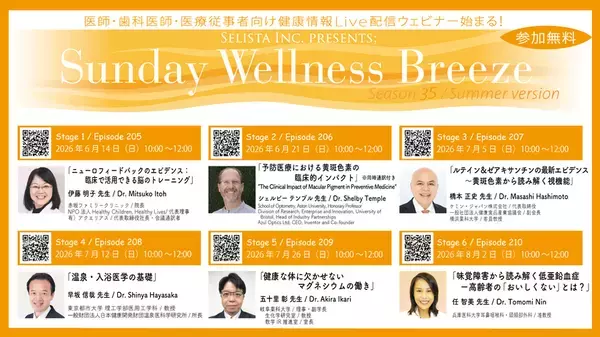 Selista Inc. Presents.『Sunday Wellness Breeze』Season 35 Summer version 全6 Stage 2026年6月14日(日)～8月2日(日)の朝に開催