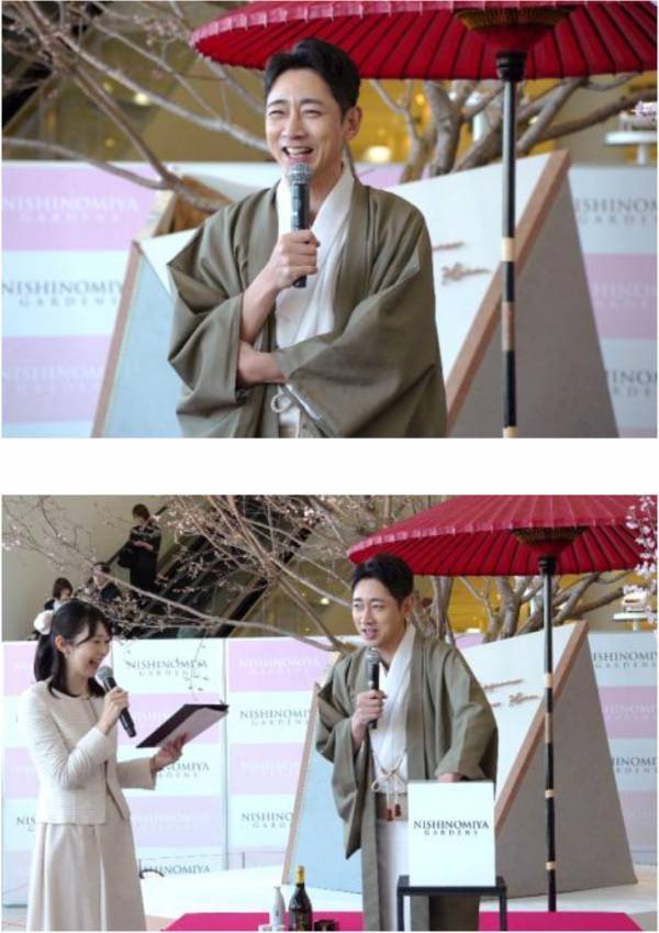 「阪急西宮ガーデンズ 春のお花見会」開催着物に身を包んだ俳優・小泉孝太郎さんが、桜の木の下で日本酒を嗜む