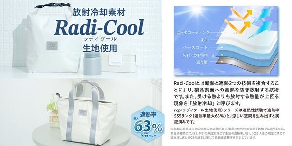 放射冷却素材「Radi-Cool (ラディクール)」採用の保冷バッグ2種を発売　遮熱率63％・表面温度 -33℃以上の差を実現