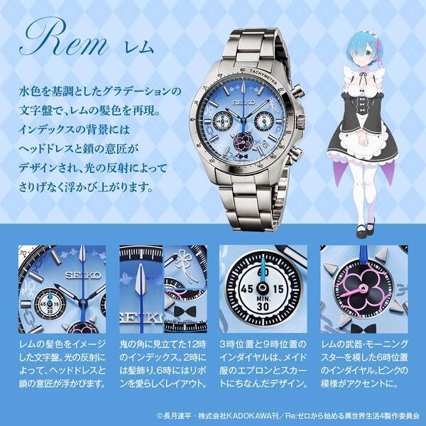 TVアニメ『Re:ゼロから始める異世界生活』よりセイコー製の腕時計が登場！エミリアとレムをイメージしたクロノグラフモデル