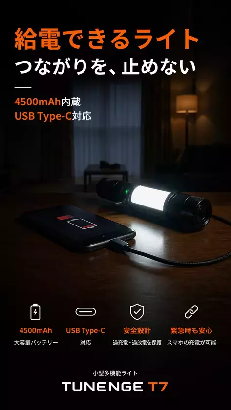 200gに5機能 海外発の多機能防災ライト「TUNENGE T7」5月7日Makuake日本初上陸