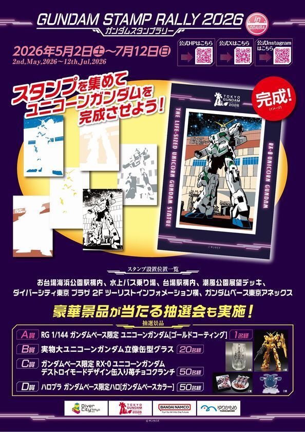＜TOKYOガンダムプロジェクト2026＞立像設置終了に伴い、今回が最後の“TOKYO ガンダムプロジェクト”！臨海副都心エリアにて“ガンダムスタンプラリー2026”第二弾開催！高校生達が英語で臨海エリアを観光ガイドするEnglish Guideも開催中！『機動戦士ガンダムUC』がよくわかるmapも配布