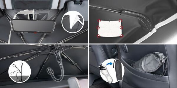 パッと開くだけで車内の暑さ対策　アルファード／ヴェルファイア・ノア／ヴォクシー専用　傘型ワンタッチサンシェードを発売