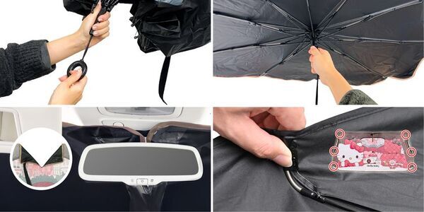 ハローキティ・クロミたちが車内の日差し対策に登場　サンリオキャラクターの傘型ワンタッチサンシェード全4種を発売