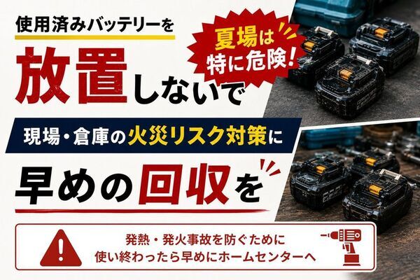その使用済みバッテリー、一般ごみでは捨てられません　全国3,000店舗のホームセンターで無料回収　【夏場のバッテリー回収啓発期間スタート】