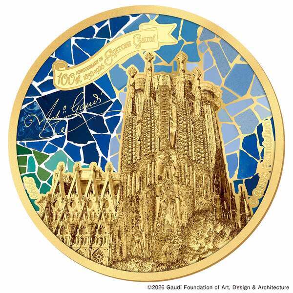 世界初！ガウディ財団公式監修の純金製カラー貨幣が登場聖堂「サグラダ・ファミリア」を輝きも彩りも豊かに表現