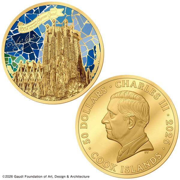 世界初！ガウディ財団公式監修の純金製カラー貨幣が登場聖堂「サグラダ・ファミリア」を輝きも彩りも豊かに表現