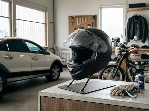 置くだけでヘルメットを“見せる収納”へ　3色展開のヘルメットスタンド「AMEX-C09」を7月15日発売～空間になじむシンプルデザイン、信頼の日本製～