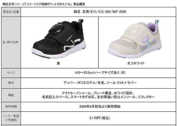 子どものための靴「瞬足」からもしも・・・に備えるスマートタグ収納ポケット付きモデルが登場お出かけ時の迷子など、保護者の不安に寄り添う一足