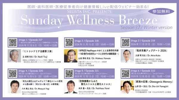 Selista Inc. Presents.『Sunday Wellness Breeze』Season 37 Winter version全6 Stage 2026年11月8日(日)～12月20日(日)の日曜日の朝に開催