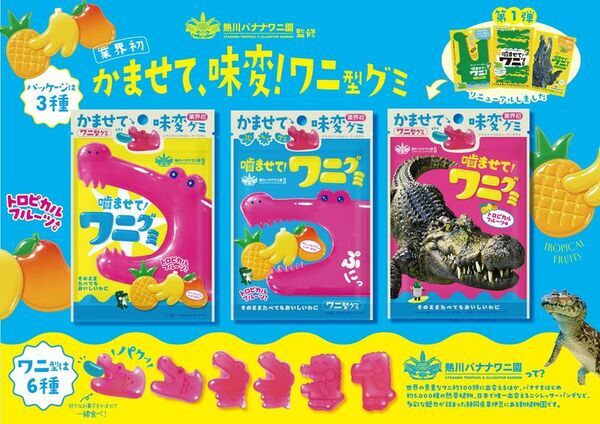 熱川バナナワニ園監修「噛ませて！ワニグミ」ピンク色のトロピカルフルーツあじを9月3日に新発売