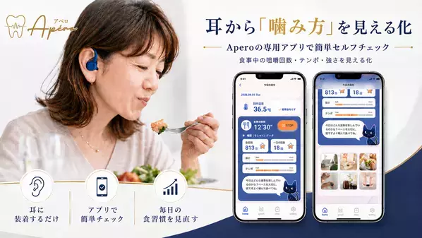 耳から「噛み方」を見える化する業界初※1のAIウェアラブルデバイス「Apero」　「あなたの噛み方、何点？」9月に大阪・東京で体験イベント開催