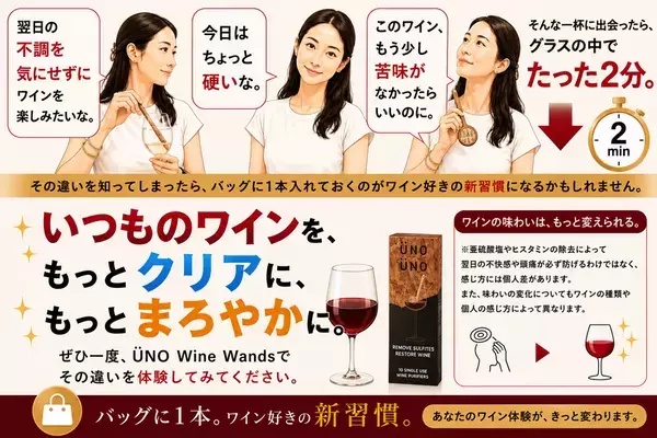 ワイン本来の魅力を引き出す！グラス1杯用フィルター「UNO WINE WANDS」を9/25よりMakuakeで先行販売