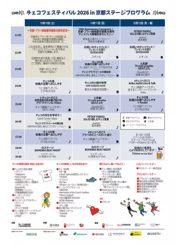 京都・プラハ姉妹都市提携30周年！「チェコフェスティバル2026 in 京都」を10月10日～12日に開催