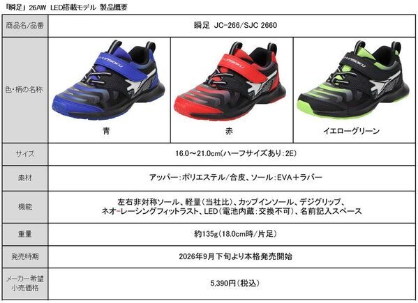 子どものための靴「瞬足」から足の動きに反応して光るLED搭載モデルが登場