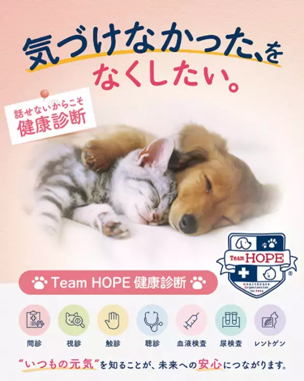 言葉を話せないペットの「気づけなかった、をなくしたい。」10(じゅう)月13(いさん)日「ペットの健康診断の日」に合わせ、獣医師団体Team HOPEと協賛企業22社がペットの定期健診を呼びかける共同啓発アクションを実施