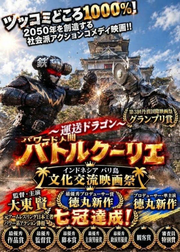 【バリ島文化交流映画祭で七冠達成！】奈良市観光大使・徳丸新作プロデュース、パワー系アクション俳優・大東賢監督・主演『～運送ドラゴン～パワード人間バトルクーリエ』――素人脚本が数々の受賞