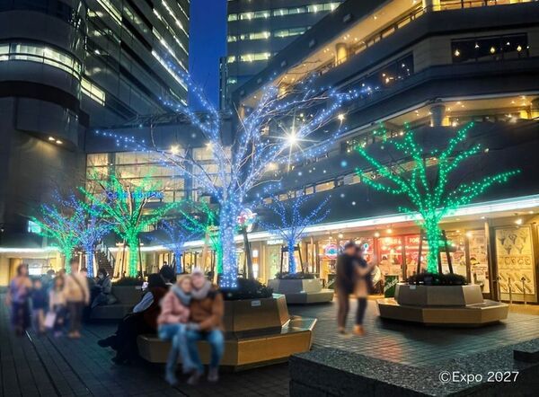 音と光で“生命のつながり”を描く、高さ約8.7mのクリスマスツリーが登場　クイーンズスクエア横浜×「GREEN×EXPO 2027」、11月9日から開催