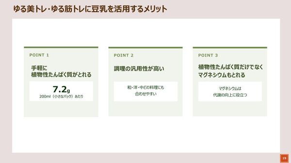 ＜リセッ豆乳食堂第三弾　開催レポート＞異常気象の“夏疲れ”で秋冬太りに要注意　石原新菜先生提案の「ゆる美トレ・ゆる筋トレ」のカギは「たんぱく質の動植物バランス」　竹脇まりなさんが豆乳を活用した“健康的なカラダづくり”実践法を紹介