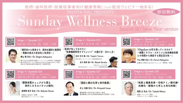 Selista Inc. Presents.『Sunday Wellness Breeze』Season 38 New Year version全6 Stage 2027年1月17日(日)～3月7日(日)の日曜日の朝に開催