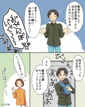 夜泣きする息子に「一緒にお散歩行こう」と夫がナイス提案。無事泣き止むも…最後の最後に”予想外の事件”が！！