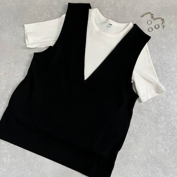 もう完売！？「高見え！」「SNSでも人気なんです！」【GU】シルエットがとってもキレイ♡”カットソーVネックベスト”