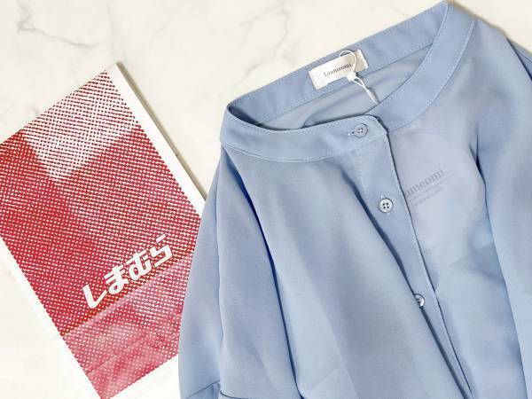「淡いブルー」がかんわいいぃ♡♡【しまむら】「ふんわり」袖の“シアーブラウス”集