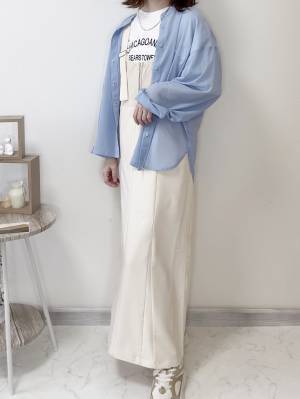 「淡いブルー」がかんわいいぃ♡♡【しまむら】「ふんわり」袖の“シアーブラウス”集