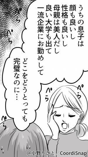 義母「息子は一流企業に勤めてるのに…」→息子自慢が始まった…かと思いきや！？”唯一の汚点”として挙げた内容に唖然。