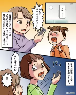 怪しい笑みを浮かべて『スマホを眺める』夫。隙を狙って奪うと…→画面に映る”メッセージ履歴”で裏事情が明らかに！！