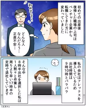 【職場環境を変えた上司】フレックス勤務時『定時退社がしづらい』状況に。そこで放った”上司の一言”に胸スカッ！！